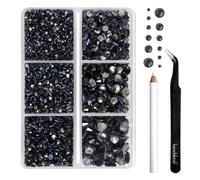 Beadsland Strass Thermocollant,Diamant Noir,6 tailles assorties,4000 PCS | Strass Hotfix Gris,SS6-SS30,pour Vetement,Textile,avec Crayon de Cire et Kit Pince à Épiler