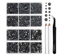 Beadsland Strass Thermocollant,Diamant Noir,6 tailles assorties,6080 PCS | Strass Hotfix Gris,SS6-SS30,pour Vetement,Textile,avec Crayon de Cire et Kit Pince à Épiler