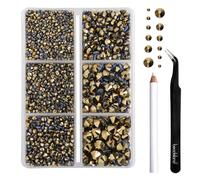 Beadsland Strass Thermocollant Kit,Aurum,6 tailles assorties,4000 PCS | Strass Hotfix Dorés,SS6-SS30,pour Vetement,Textile,avec Crayon de Cire et Pince à Épiler