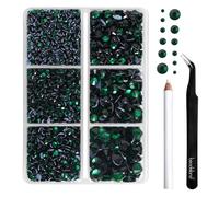 Beadsland Strass Thermocollant Kit,Émeraude,6 tailles assorties,4000 PCS | Strass Hotfix Verts,SS6-SS30,pour Vetement,Textile,avec Crayon de Cire et Pince à Épiler