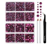 Beadsland Strass Thermocollant Kit,Fuchsia,6 tailles assorties,6080 PCS | Strass Hotfix Rose Vif,SS6-SS30,pour Vetement,Textile,avec Crayon de Cire et Pince à Épiler