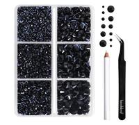 Beadsland Strass Thermocollant Kit,Noir,6 tailles assorties,4000 PCS | Strass Hotfix Noirs,SS6-SS30,pour Vetement,Textile,avec Crayon de Cire et Pince à Épiler