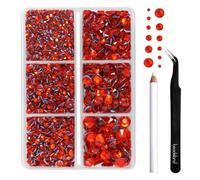Beadsland Strass Thermocollant Kit,Orange,6 tailles assorties,4000 PCS | Strass Hotfix Orange,SS6-SS30,pour Vetement,Textile,avec Crayon de Cire et Pince à Épiler