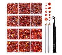 Beadsland Strass Thermocollant Kit,Orange,6 tailles assorties,6080 PCS | Strass Hotfix Orange,SS6-SS30,pour Vetement,Textile,avec Crayon de Cire et Pince à Épiler