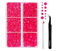 Beadsland Strass Thermocollant Kit,Rose Néon,6 tailles assorties,4000 PCS | Strass Hotfix Rose,SS6-SS30,pour Vetement,Textile,avec Crayon de Cire et Pince à Épiler