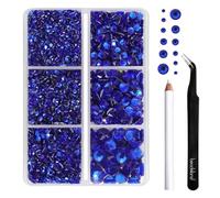 Beadsland Strass Thermocollant Kit,Saphir,6 tailles assorties,4000 PCS | Strass Hotfix Bleus,SS6-SS30,pour Vetement,Textile,avec Crayon de Cire et Pince à Épiler