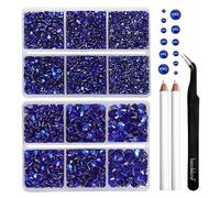 Beadsland Strass Thermocollant Kit,Saphir,6 tailles assorties,6080 PCS | Strass Hotfix Bleus,SS6-SS30,pour Vetement,Textile,avec Crayon de Cire et Pince à Épiler