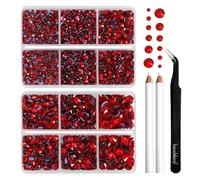 Beadsland Strass Thermocollant Kit,Siam Clair,6 tailles assorties,6080 PCS | Strass Hotfix Rouges,SS6-SS30,pour Vetement,Textile,avec Crayon de Cire et Pince à Épiler