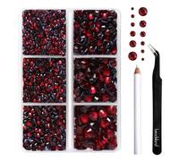 Beadsland Strass Thermocollant Kit,Siam Foncé,6 tailles assorties,4000 PCS | Strass Hotfix Rouges,SS6-SS30,pour Vetement,Textile,avec Crayon de Cire et Pince à Épiler