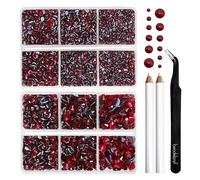 Beadsland Strass Thermocollant Kit,Siam Foncé,6 tailles assorties,6080 PCS | Strass Hotfix Rouges,SS6-SS30,pour Vetement,Textile,avec Crayon de Cire et Pince à Épiler