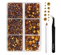 Beadsland Strass Thermocollant Kit,Topaze,6 tailles assorties,4000 PCS | Strass Hotfix Dorés,SS6-SS30,pour Vetement,Textile,avec Crayon de Cire et Pince à Épiler