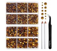 Beadsland Strass Thermocollant Kit,Topaze,6 tailles assorties,6080 PCS | Strass Hotfix Dorés,SS6-SS30,pour Vetement,Textile,avec Crayon de Cire et Pince à Épiler