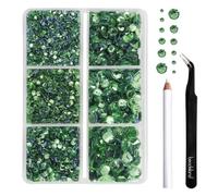 Beadsland Strass Thermocollant Kit,Vert Clair,6 tailles assorties,4000 PCS | Strass Hotfix Verts,SS6-SS30,pour Vetement,Textile,avec Crayon de Cire et Pince à Épiler