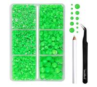 Beadsland Strass Thermocollant Kit,Vert Néon,6 tailles assorties,4000 PCS | Strass Hotfix Verts,SS6-SS30,pour Vetement,Textile,avec Crayon de Cire et Pince à Épiler