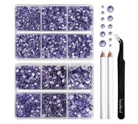 Beadsland Strass Thermocollant Kit,Violettes,6 tailles assorties,6080 PCS | Strass Hotfix Violets,SS6-SS30,pour Vetement,Textile,avec Crayon de Cire et Pince à Épiler