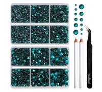 Beadsland Strass Thermocollant Kit,Zircon Bleu,6 tailles assorties,6080 PCS | Strass Hotfix Bleus,SS6-SS30,pour Vetement,Textile,avec Crayon de Cire et Pince à Épiler