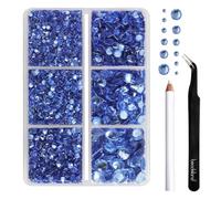 Beadsland Strass Thermocollant,Saphir Clair,6 tailles assorties,4000 PCS | Strass Hotfix Bleus,SS6-SS30,pour Vetement,Textile,avec Crayon de Cire et Kit Pince à Épiler