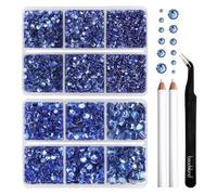 Beadsland Strass Thermocollant,Saphir Clair,6 tailles assorties,6080 PCS | Strass Hotfix Bleus,SS6-SS30,pour Vetement,Textile,avec Crayon de Cire et Kit Pince à Épiler