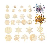 Beadthoven 27pcs Autocollant Orgonite De Cuivre 9 Styles Géométrie Sacrée Tour D'énergie Matériel Fleur de Vie Autocollants Chakra avec 30g Perles De Puce De Pierre Précieuse