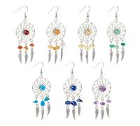 Beadthoven Boucles d'oreilles attrape-rêves antique attrape-soleil pendantes avec éclats de pierres naturelles pendentifs ailes en alliage pour boucles d'oreilles à crochet DIY Bohême Cowgirl, Pierre