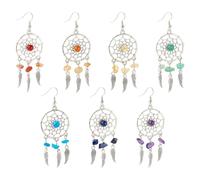 Beadthoven Boucles d'oreilles attrape-rêves antique avec pierres naturelles et ailes en alliage pour boucles d'oreilles à crochet Bohême Cowgirl, Pierre