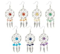 Beadthoven Boucles d'oreilles Attrape-rêves Antique Capteur de Soleil Breloques Pendantes avec Éclats de Pierres Naturelles Pendentifs Ailes en Alliage pour Boucles d'oreilles à Crochet DIY Bohème