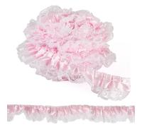 Beadthoven Garniture en dentelle satinée à 2 couches en organza pour couture, loisirs créatifs, robe, jupe, rallonge, accessoires de décoration de mariage - Rose - 11 m