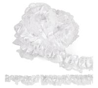 Beadthoven Garniture en dentelle satinée plissée à 2 couches pour couture, loisirs créatifs, robe, jupe, rallonge, accessoires de décoration de mariage Blanc 11 m
