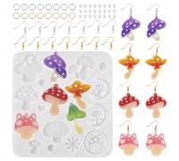 Beadthoven Kit de 151 moules en silicone pour boucles d'oreilles pendantes en forme de champignon avec trou pour bijoux en résine époxy avec crochets de boucles d'oreilles, anneaux ouverts pour femme