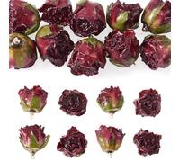 Beadthoven Lot de 10 pendentifs 3D en forme de rose séchée naturelle avec résine époxy pour fabrication de boucles d'oreilles, colliers, breloques de téléphone, porte-clés, bijoux (rouge foncé)