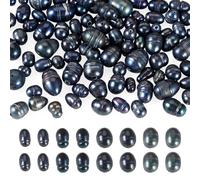 Beadthoven Lot de 100 perles de culture d'eau douce naturelles rainurées en forme de riz de 4 à 7 mm pour loisirs créatifs, colliers, bracelets, fabrication de bijoux de mariage, bleu de Prusse