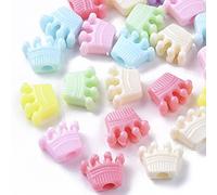 Beadthoven Lot de 100 perles en plastique opaques en forme de couronne 13 x 10,5 mm Couleur bonbon Style mini princesse Perles intercalaires pour DIY Collier, Bracelet et Fabrication de Bijoux Filles