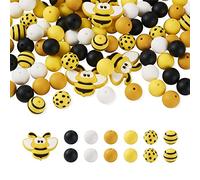 Beadthoven Lot de 100 perles rondes en silicone motif abeille à pois pour fabrication de bijoux, colliers, porte-clés, bijoux, trou : 2 mm