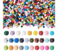 Beadthoven Lot de 1015 perles cubiques en bois carrées de 6 mm pour enfilage de dés, colliers, bracelets, bijoux, décoration d'intérieur, trou : 1,6 à 2 mm