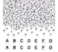 Beadthoven Lot de 1140 perles rondes et plates en acrylique avec lettres majuscules pour fabrication de bracelets, colliers et bijoux Blanc 6 x 5 mm 154 g