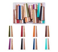 Beadthoven - Lot de 16 / 8 paires de pendentifs en résine de bois naturel - 8 couleurs - Pendentifs trapézoïdaux en bois pour boucles d'oreilles, colliers, déclarations de bijoux
