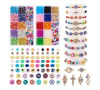 Beadthoven Lot de 2 648 perles bicônes plates et rondes en forme de main de Fatima, croix infinie, en alliage et strass pour loisirs créatifs, colliers, bracelets, bijoux