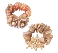 Beadthoven Lot de 2 chouchous élastiques en satin pour queue de cheval - 2 couleurs chics - Marron sable