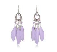 Beadthoven Lot de 2 paires de boucles d'oreilles pendantes à franges en plumes colorées style bohème ethnique, Zinc