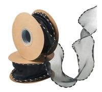 Beadthoven Lot de 2 rouleaux de ruban en organza polyester avec bords métalliques pour nœuds, couronnes, bouquets, décoration de vêtements, loisirs créatifs, 60 mm de large, noir