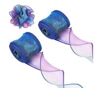 Beadthoven Lot de 2 rouleaux de ruban en polyester irisé en maille scintillante pour bouquet, fleur, emballage cadeau, nœuds pour cheveux, couronnes, 40 mm de large, bleu roi