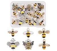 Beadthoven Lot de 24 Breloques en forme d’abeille, en émail jaune, avec 6 modèles, pendentifs en cristal, thème insectes, pour création de boucles d’oreilles, colliers, fabrication de bijoux