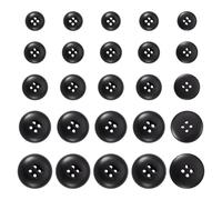 Beadthoven Lot de 25 boutons ronds et plats en résine pour travaux manuels, couture, manteaux, vêtements - 5 tailles - Noir
