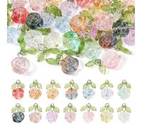 Beadthoven Lot de 28 breloques en forme de rose en verre de cristal - 14 couleurs - Pendentifs en forme de mini roses - Pour fabrication de bijoux - Pour fabrication de bijoux - Pour boucles