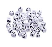 Beadthoven Lot de 300 perles cubiques en acrylique de 6 mm avec lettre U et poney pour la fabrication de bijoux pour enfants Blanc 50 g