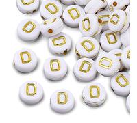 Beadthoven Lot de 350 perles rondes plates en acrylique avec lettres de l'alphabet en forme de D Poney et mini initiales pour la fabrication de bijoux pour enfants