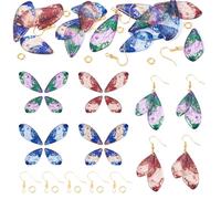 Beadthoven Lot de 4 pendentifs en résine en forme d'ailes de papillon avec crochets de boucles d'oreilles et anneaux ouverts en laiton pour la fabrication de bijoux Style 10