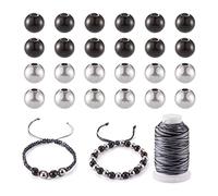 Beadthoven Lot de 40 perles rondes en acier inoxydable avec cordon en polyester ciré pour la fabrication de bijoux, 2 couleurs, trou : 2 mm, 8 mm