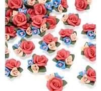 Beadthoven Lot de 50 cabochons en porcelaine faits à la main avec motif de roses colorées en argile sans trou pour coller la fabrication de bijoux