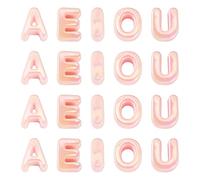 Beadthoven Lot de 50 perles opaques irisées en acrylique avec lettre majuscule A E I O U 6 mm pour pendentifs, porte-clés et téléphone - Rose